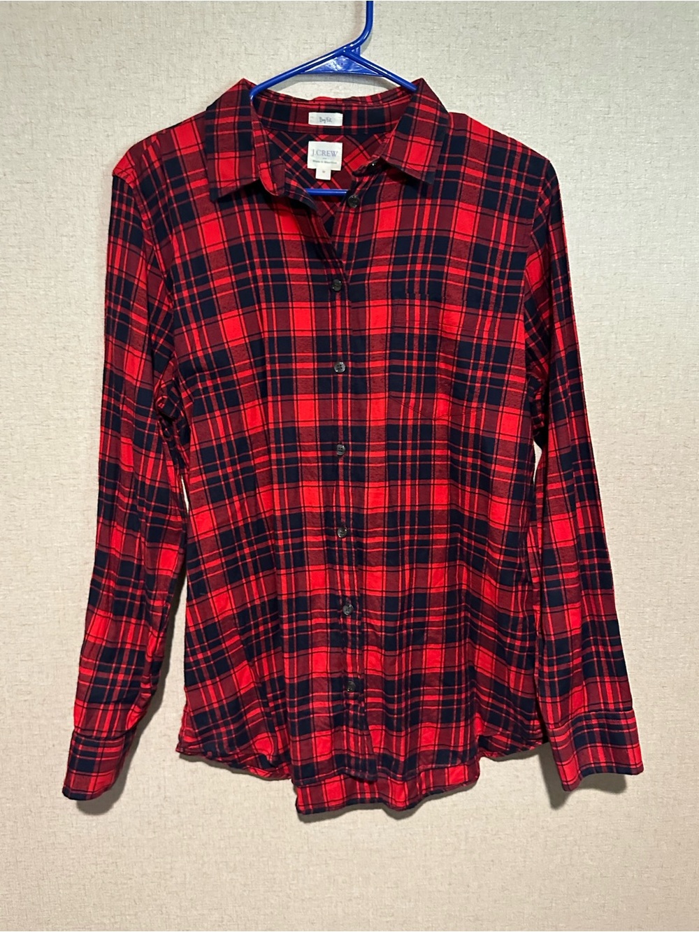 J. Crew Girl’s Mudium Red and Black Plaid Boy Fit Long-Sleeve Button-Down Shirt